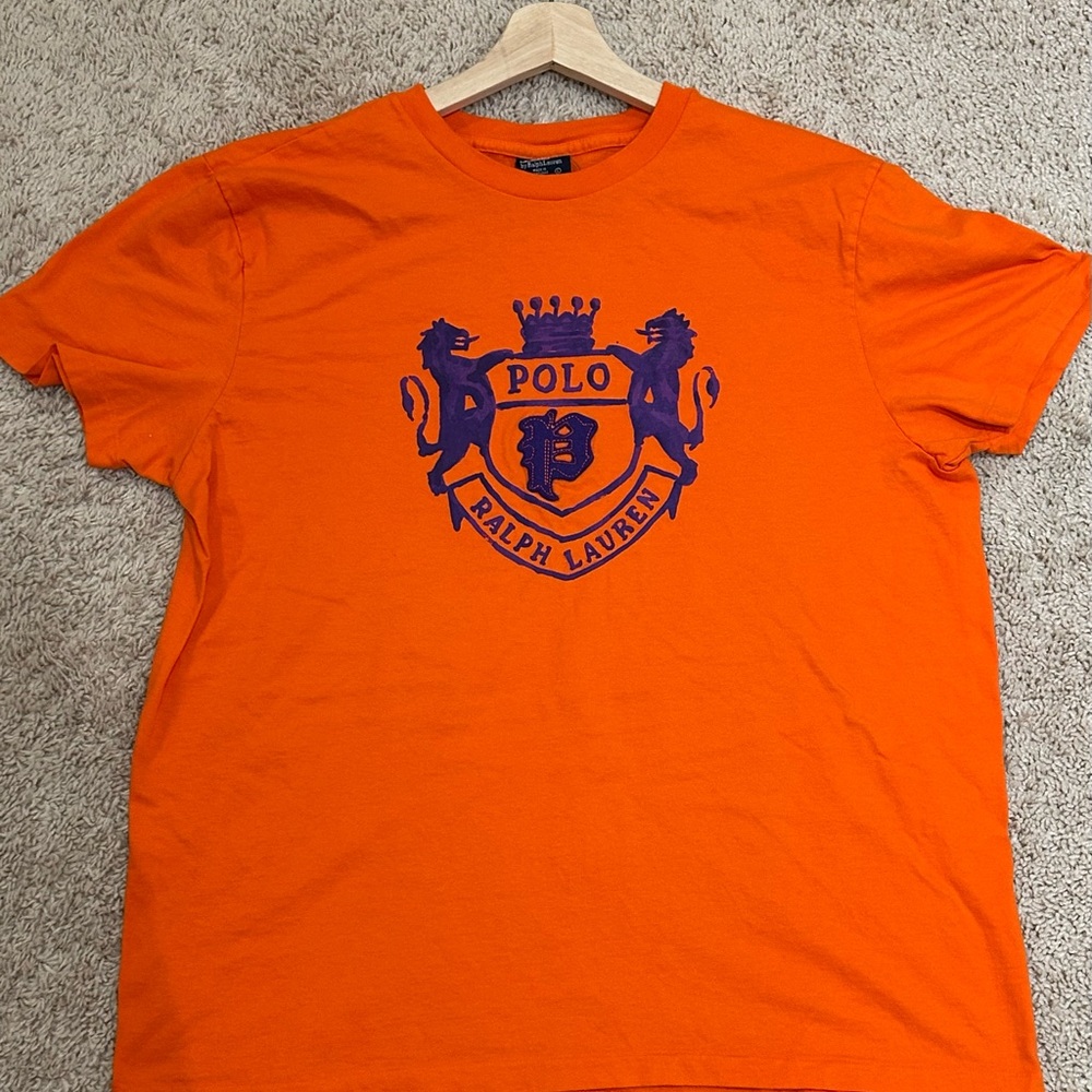 Ralph Lauren Vibrant Orange Tee with Purple Polo Crest